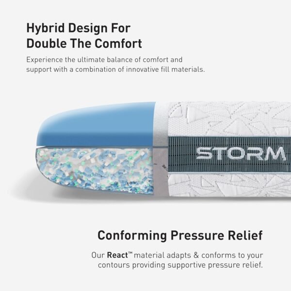Bedgear Storm King Performance Pillow - Size 2.0 - Cooling Bed Pillow for Hot Sleepers - Medium Pillow for All Sleep Positions, Hypoallergenic, Washable & Removable Cover - 20" W x 36" L x 5.75" - Image 4