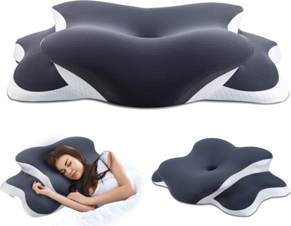 Pain Relief Cervical Pillow Memory Foam Pillow for Neck Support Travel Adjustable Cervical,Camping,Outdoor Portable,Odorless Contour Ergonomic Design, Side Back Stomach, Cooling Pillow Case