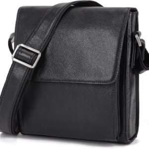 Augus Leather Messenger Shoulder Crossbody Bag for Men Work Business Vintage Magnetic Buckle Big Capacity Adjustable straps