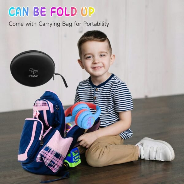 IFECCO Bluetooth Kids Boys Headphones with Microphone,Cute Light Up Dinosaur Children Wireless Headphones Volume-limiting for School Travel,Boys Gifts for 3-12years - Image 6