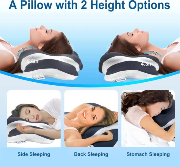 Pain Relief Cervical Pillow Memory Foam Pillow for Neck Support Travel Adjustable Cervical,Camping,Outdoor Portable,Odorless Contour Ergonomic Design, Side Back Stomach, Cooling Pillow Case - Image 2