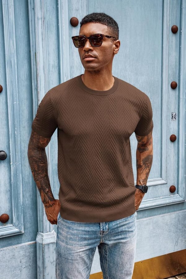 PJ PAUL JONES Men's Short Sleeve Knit T-Shirts Casual Crewneck Solid Texture Knit Shirt - Image 5
