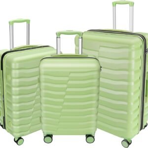 Lightweight Luggage with Spinner Wheels & YKK Zipper, 3-Piece Suitcase ABS+PC Hardside Luggage Set with TSA Lock, Light Avocado Green (20+24+28 inch)