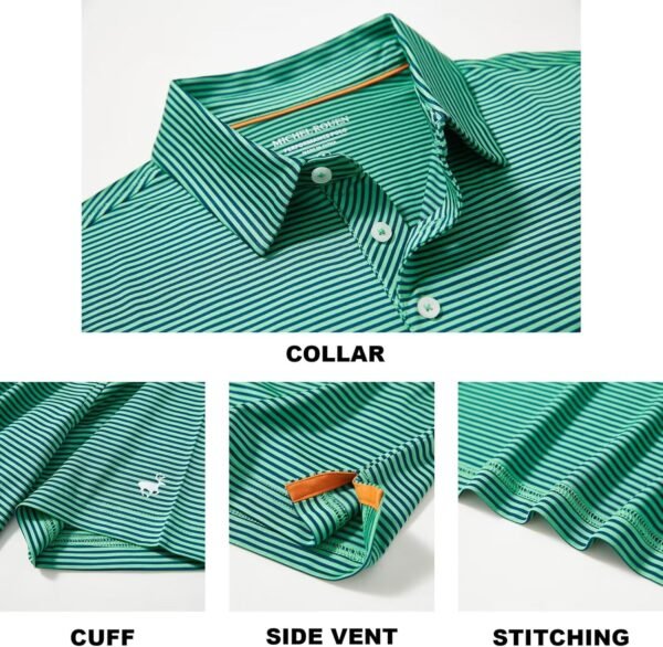 Mens Golf Shirt Moisture Wicking Dry Fit Performance Sport Short Sleeve Striped Golf Polo Shirts for Men - Image 4