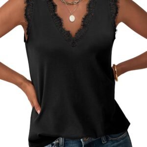 ANRABESS Womens Lace Trim Tank Tops V Neck Sleeveless Shirts 2025 Summer Casual Trendy Dressy Cami Top