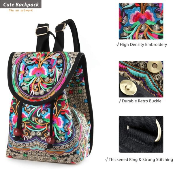 Goodhan Vintage Embroidered Women Backpack Ethnic Travel Handbag Shoulder Bag,12x10x5 inch,Pink - Image 3