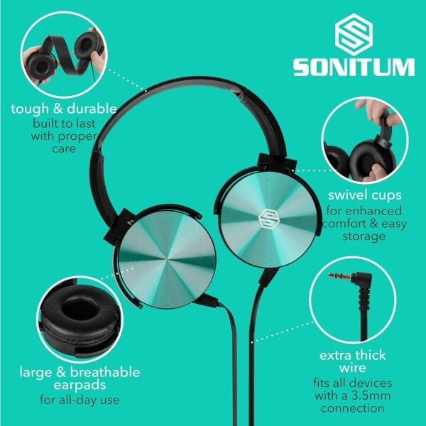Kids Headphones Bulk 5 Pack, Student On Ear Color Varieties, Comfy Swivel Earphones for Classroom, Library, School, Airplane, for Online Learning and Travel, Noise Stereo Sound 3.5mm Jack (Colorful) - Image 4