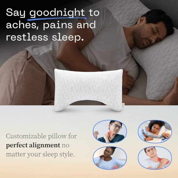 Coop Home Goods Original Crescent Adjustable Pillow, Queen Bed Pillows for Shoulder, Neck & Head Support, Crescent Foam Pillows - Medium Firm for Back & Side Sleeper, CertiPUR-US/GREENGUARD Gold - Image 2